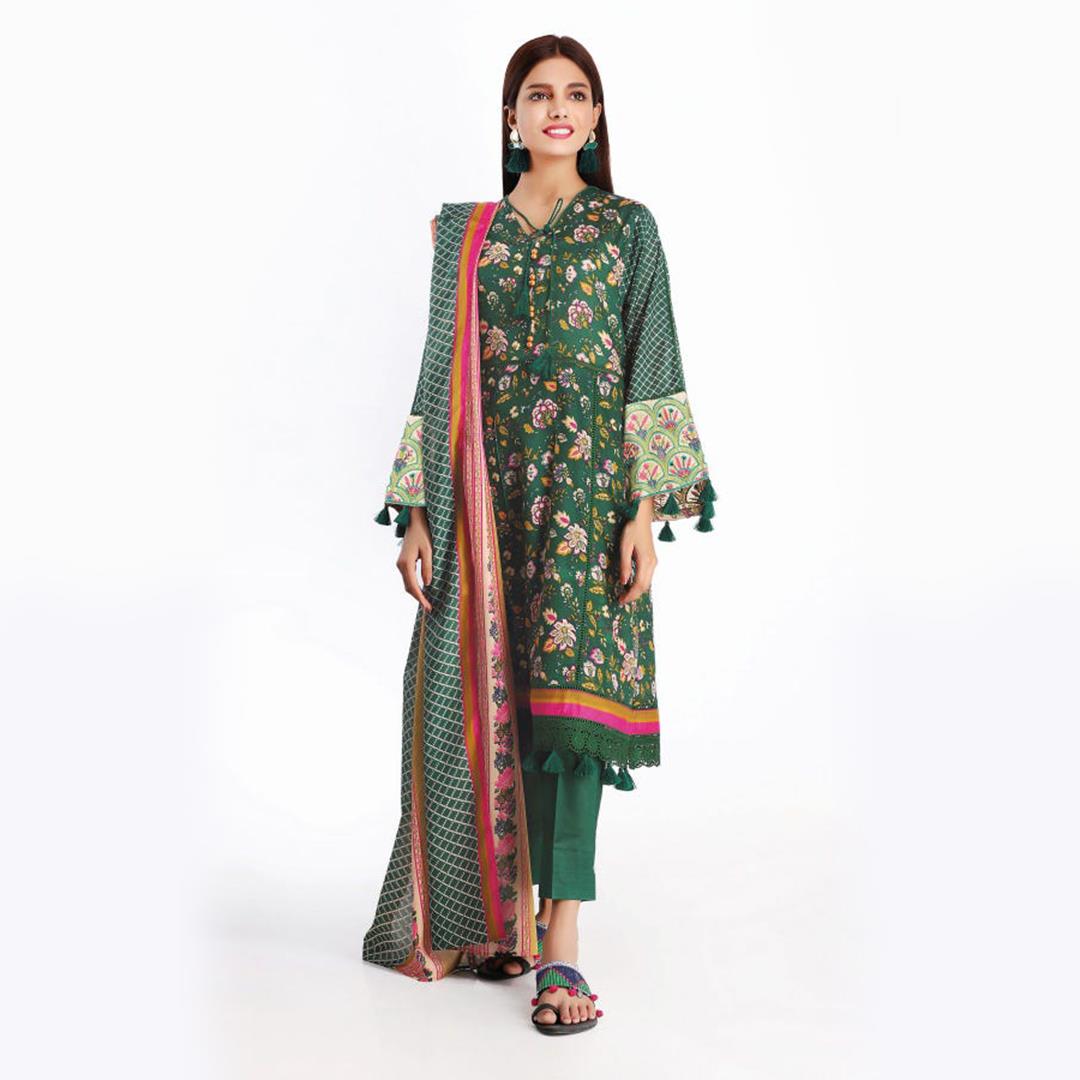 Khaadi Embroidered 3 Pcs Suit Olive