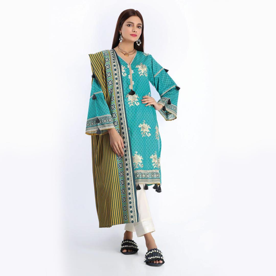 Khaadi Embroidered Kameez Dupatta Teal