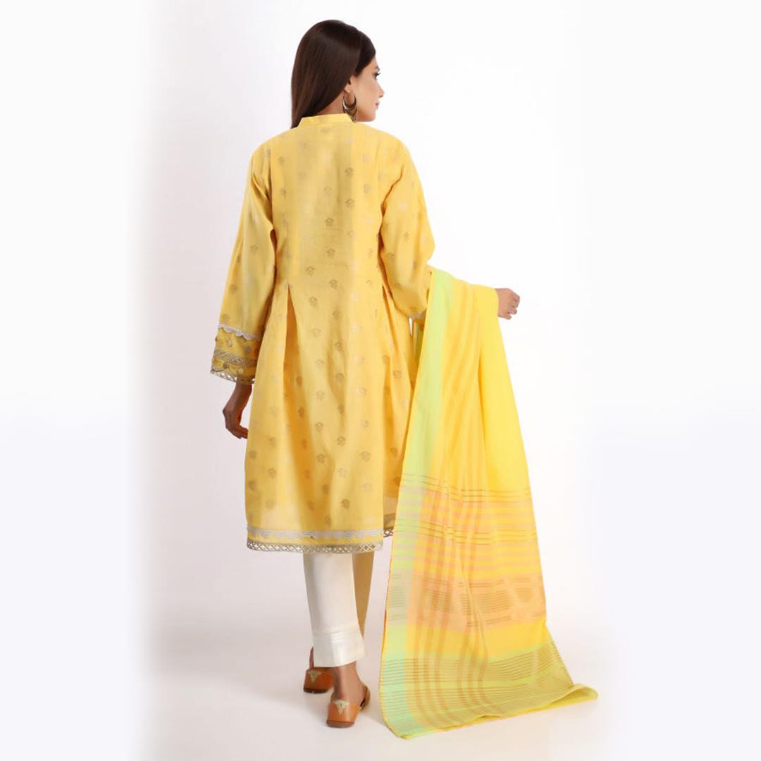 Khaadi Jacquard Embroidered Kameez Dupatta Yellow