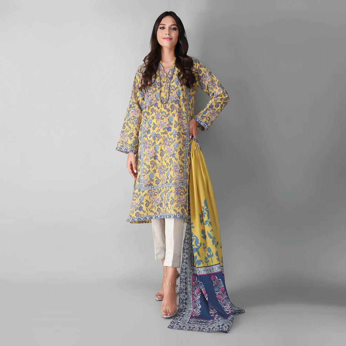 Khaadi Printed 2 Pcs Lawn Suit Yellow Blue