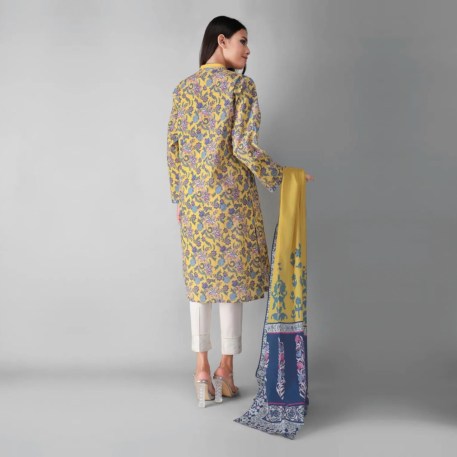 Khaadi Printed 2 Pcs Lawn Suit Yellow Blue