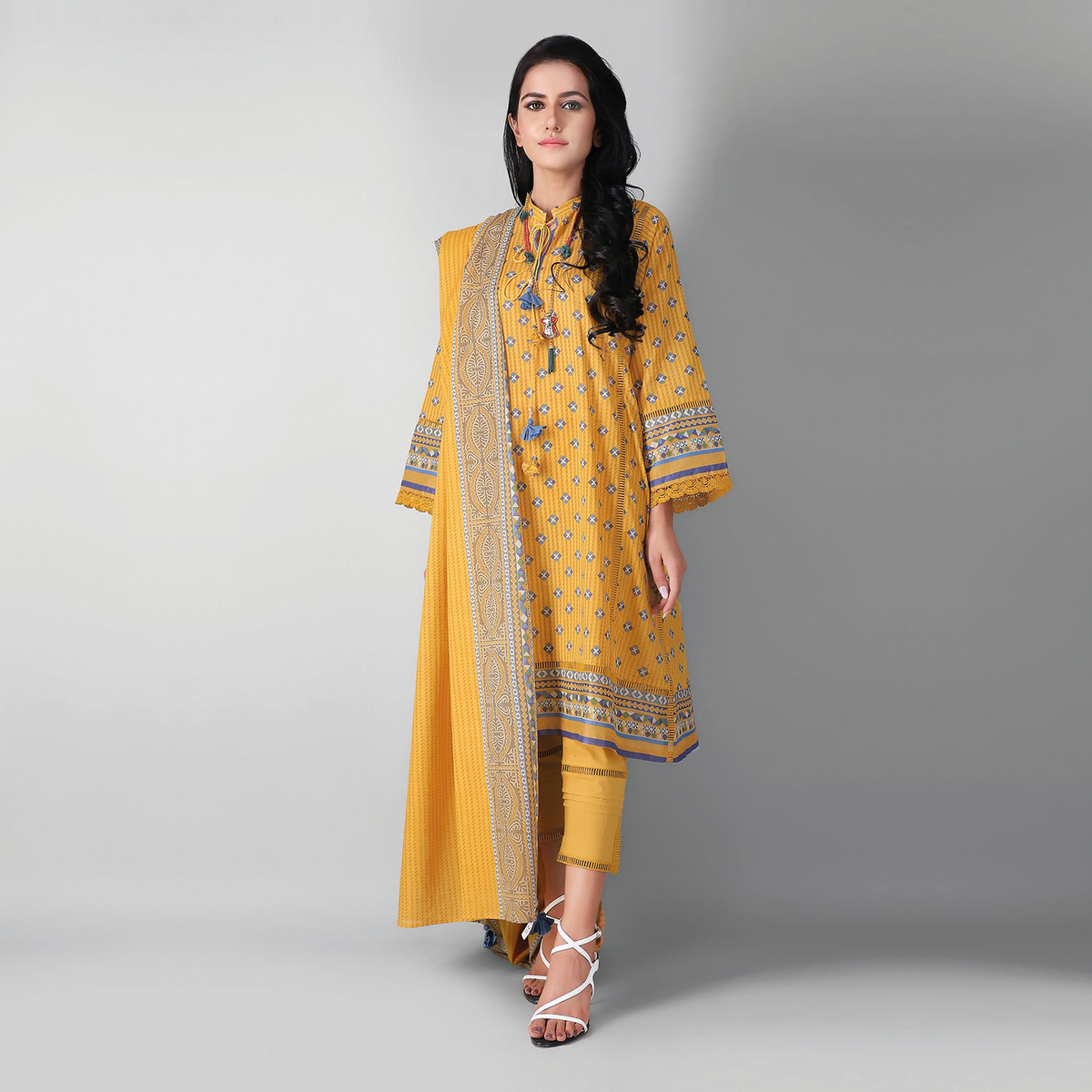 Khaadi Printed 3 Pcs Lawn Suit Yellow