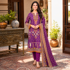 Khaadi 3 Pcs Unstitched Printed Khaddar Suit Purple