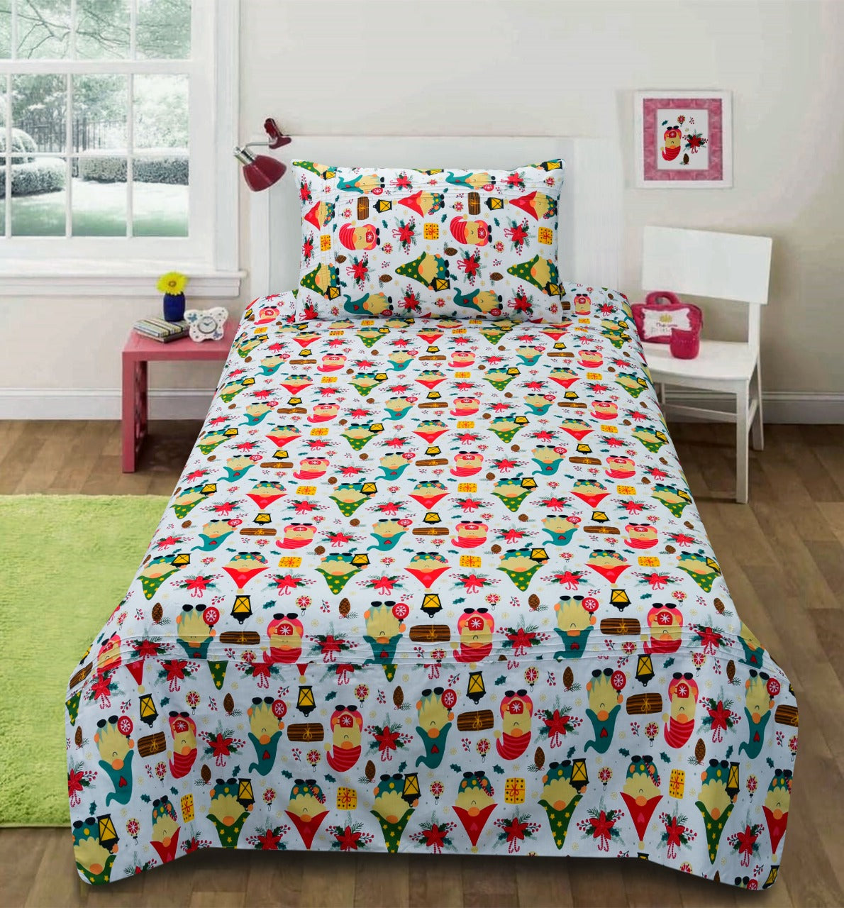 Santa 2 Pcs Kids Bedding Set With Filled Cushion