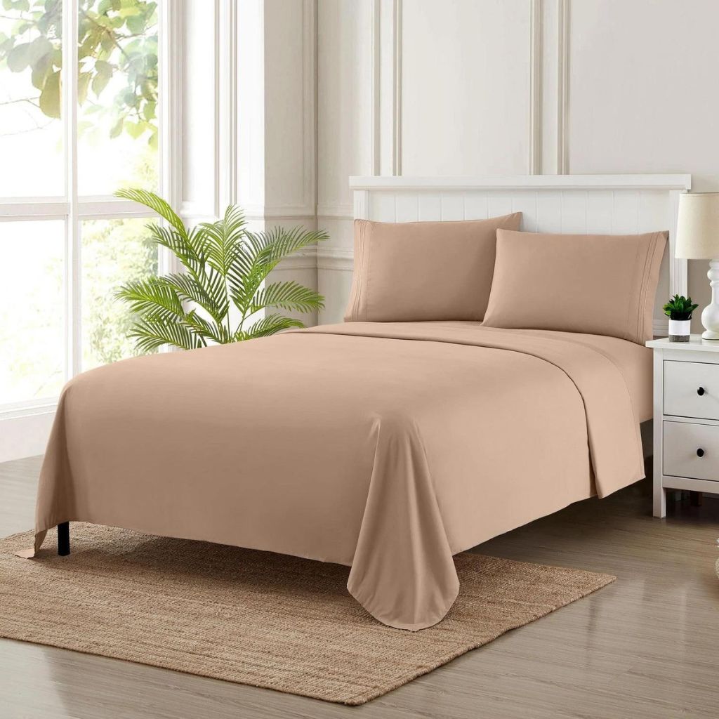 King Size 5 Pcs Bedding Set Beige