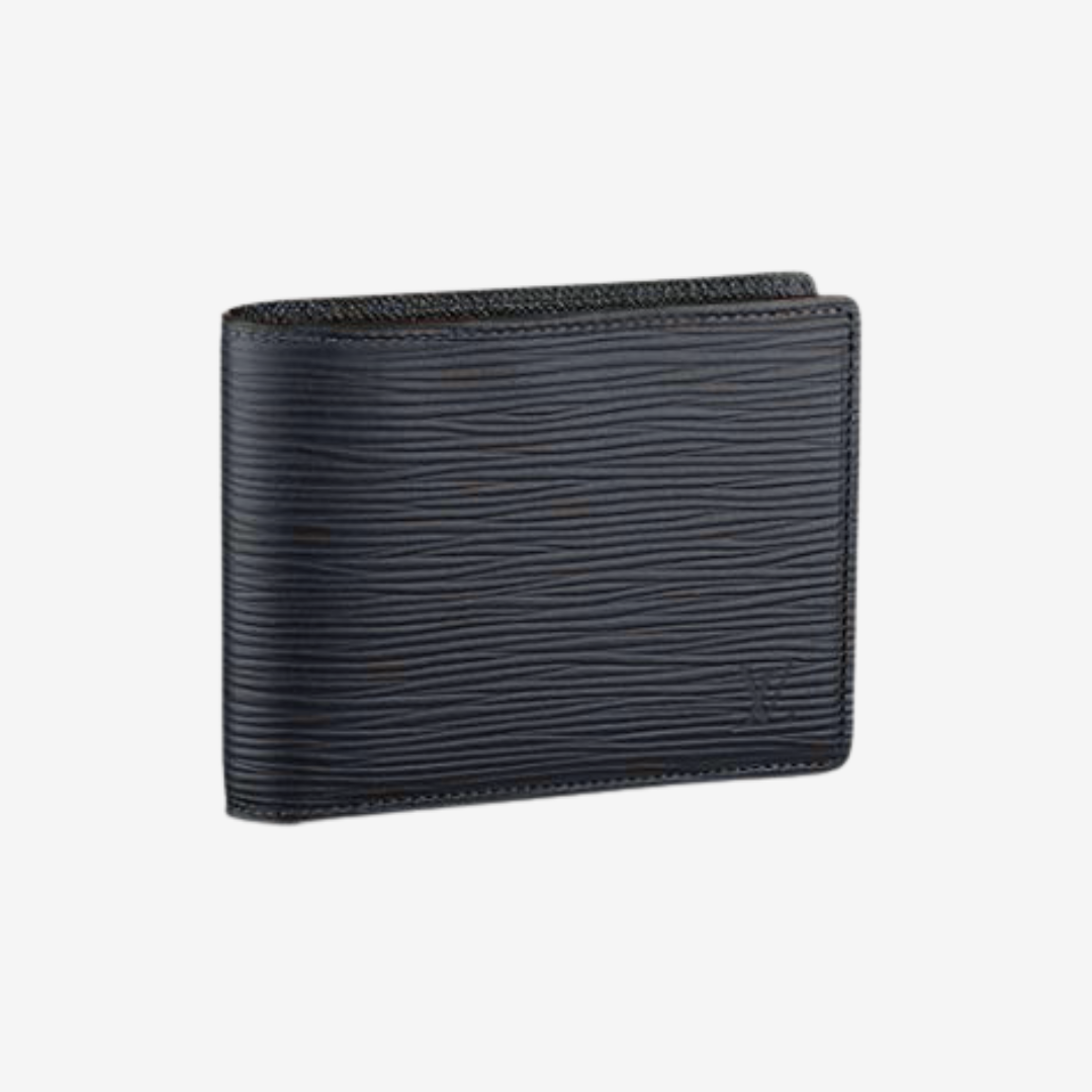 LV Leather Bifold Men Wallet Black Textured (Made In Italy)