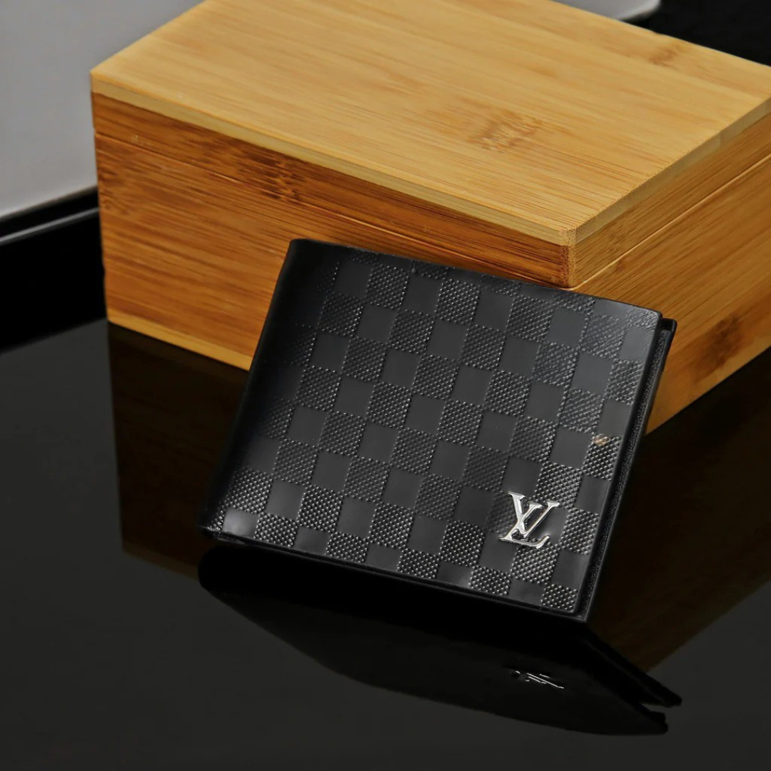 LV Leather Bifold Men Wallet Black ( Made in Italy )