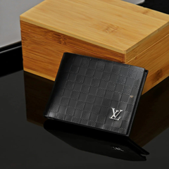 LV Leather Bifold Men Wallet Black ( Made in Italy )