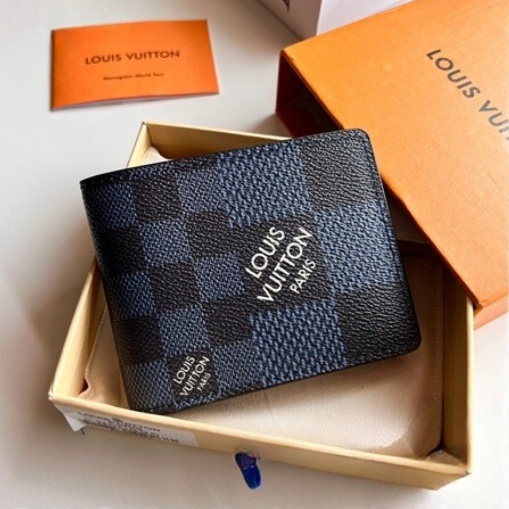 LV Leather Men Wallet Navy Blue (Made In Italy)