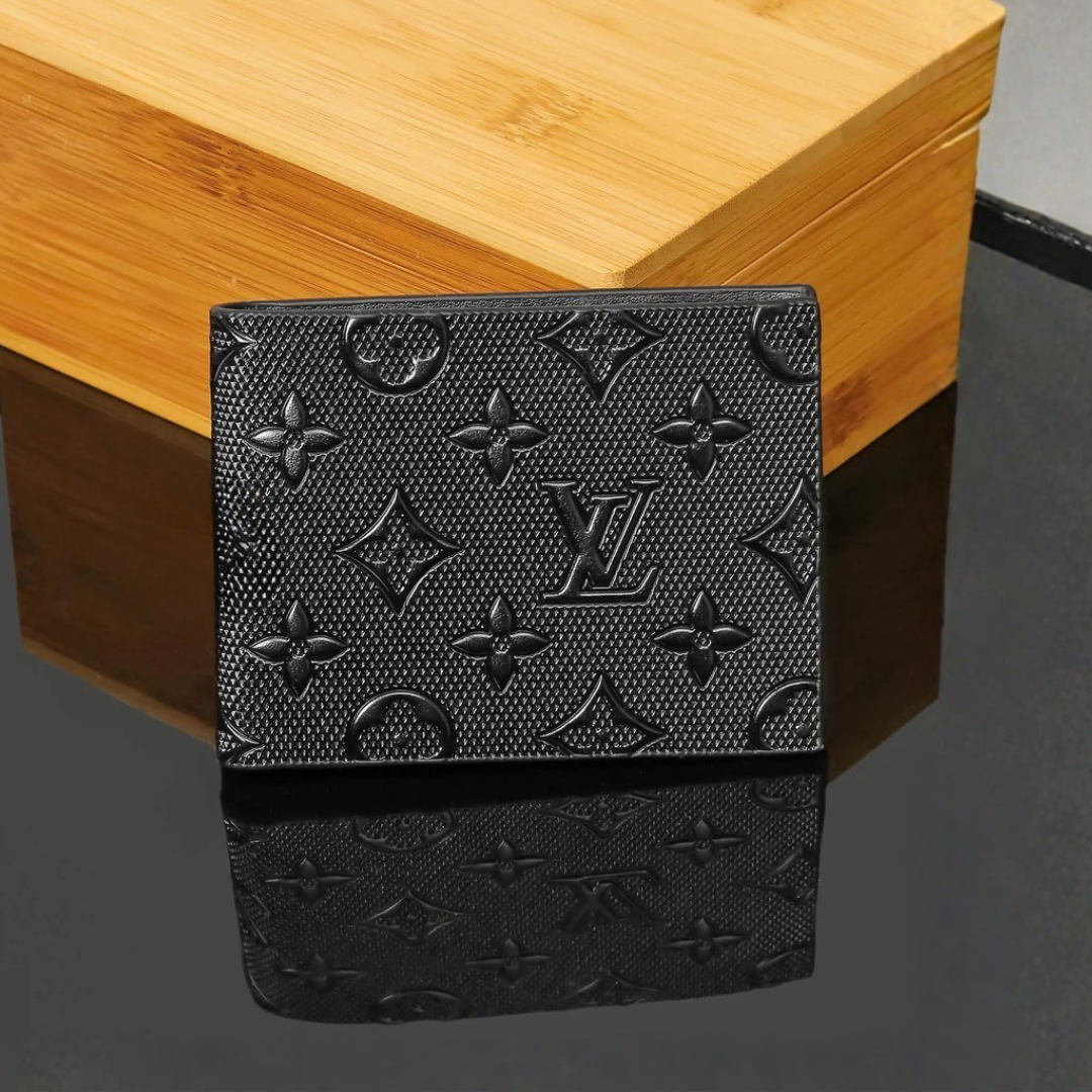 LV Premium Leather Bifold Men Wallet Black ( Made in Italy )