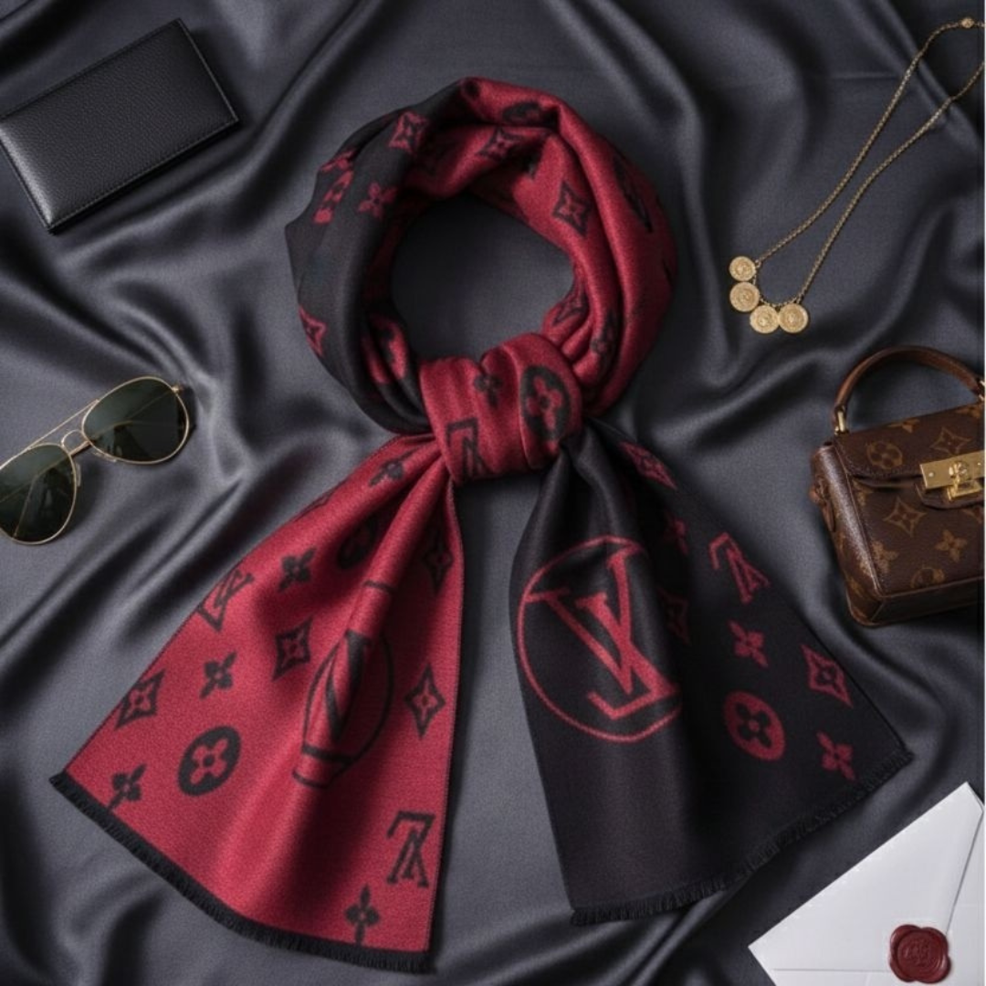 LV Wool Scarf Red and Black