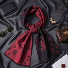 LV Wool Scarf Red and Black