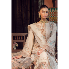 Laila Unstitched Embroided Lawn Suit Beige