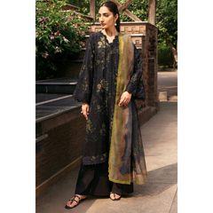 Laila Unstitched Embroided Lawn Suit Black