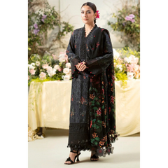 Laila Unstitched Embroided Lawn Suit Black