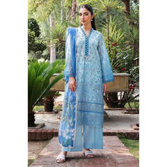 Laila Unstitched Embroided Lawn Suit Blue