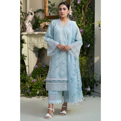 Laila Unstitched Embroided Lawn Suit Blue