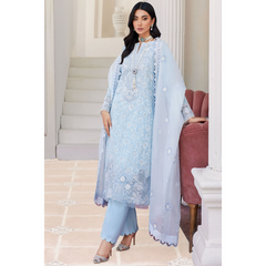 Laila Unstitched Embroided Lawn Suit Ice Blue