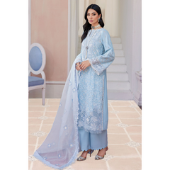 Laila Unstitched Embroided Lawn Suit Ice Blue
