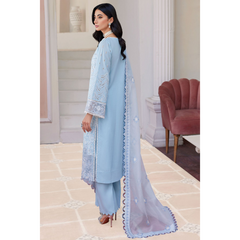 Laila Unstitched Embroided Lawn Suit Ice Blue