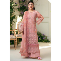 Laila Unstitched Embroided Lawn Suit Pink