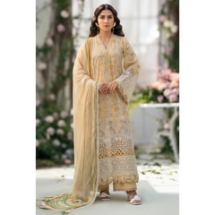 Laila Unstitched Embroided Lawn Suit Yellow