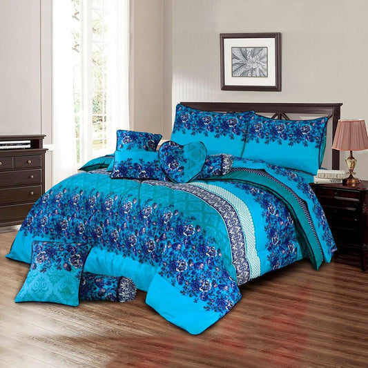 Lamartine Blue 10 Pcs Bedding Set with Filled Comforter 1080