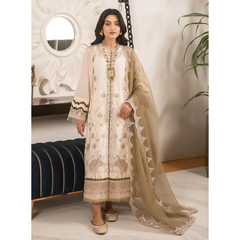 Lara 3 Pcs Embroidered Unstitched Suit Brown