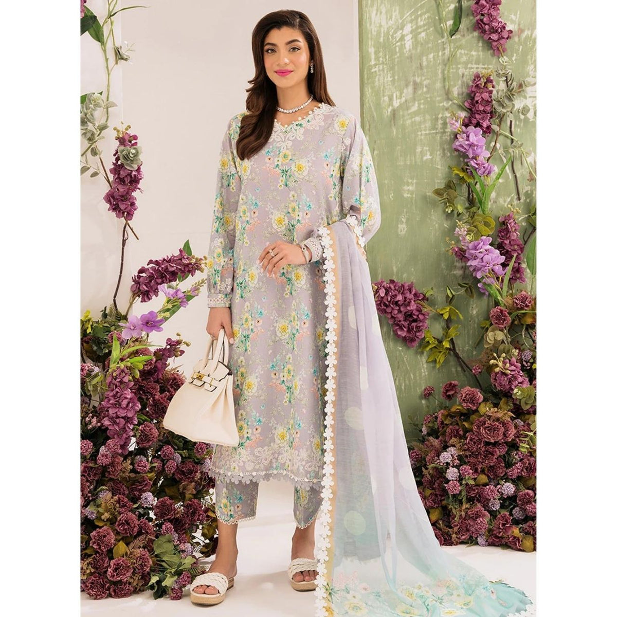 Lily 3 Pcs Embroidered Unstitched Suit Lavender