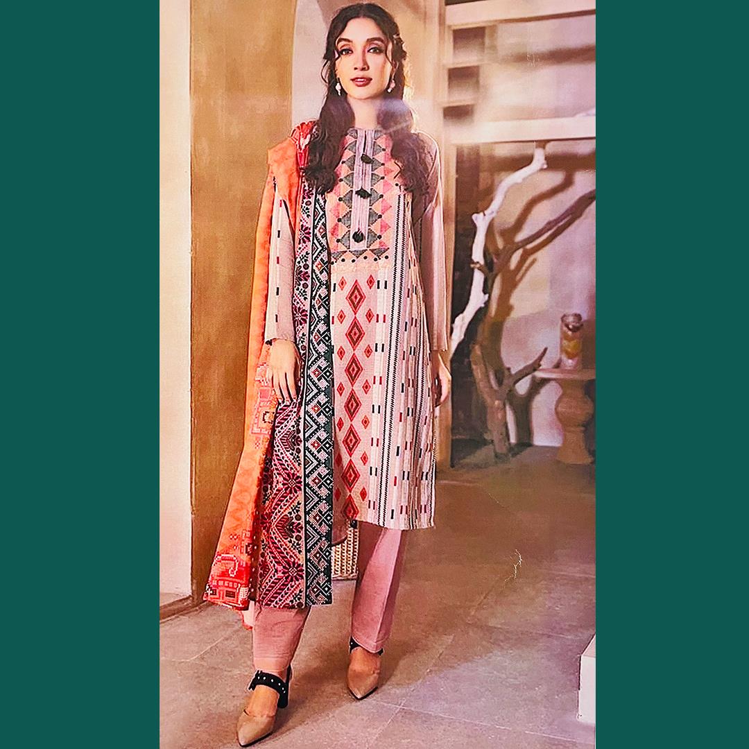 Limelight 3 Pcs Unstitched Printed Lawn Suit Diamond Peach