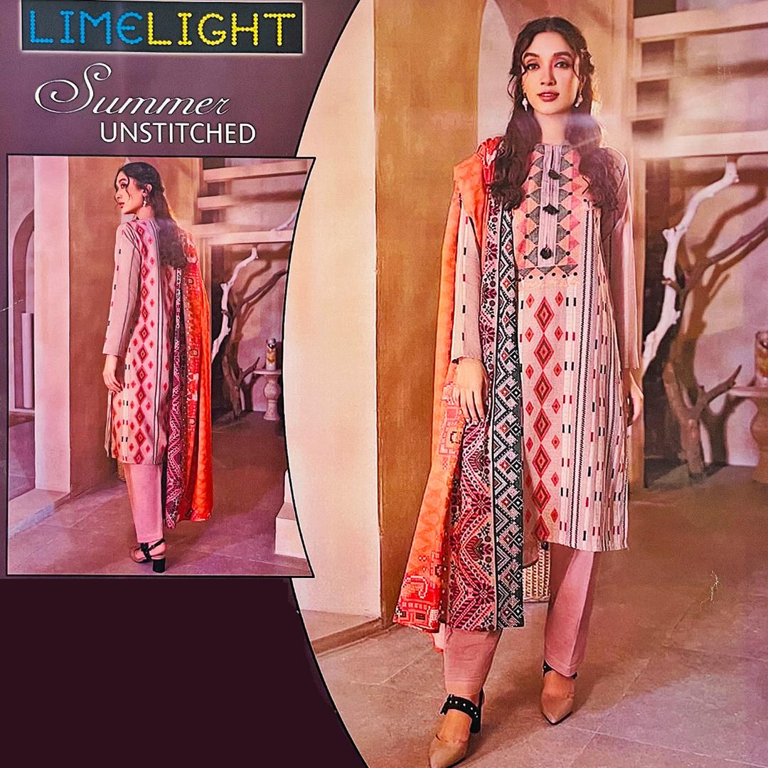 Limelight 3 Pcs Unstitched Printed Lawn Suit Diamond Peach