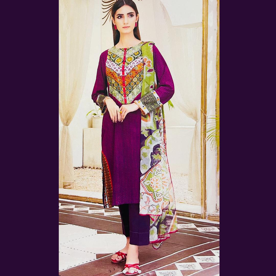 Limelight 3 Pcs Unstitched Printed Lawn Suit Purple