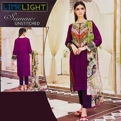 Limelight 3 Pcs Unstitched Printed Lawn Suit Purple