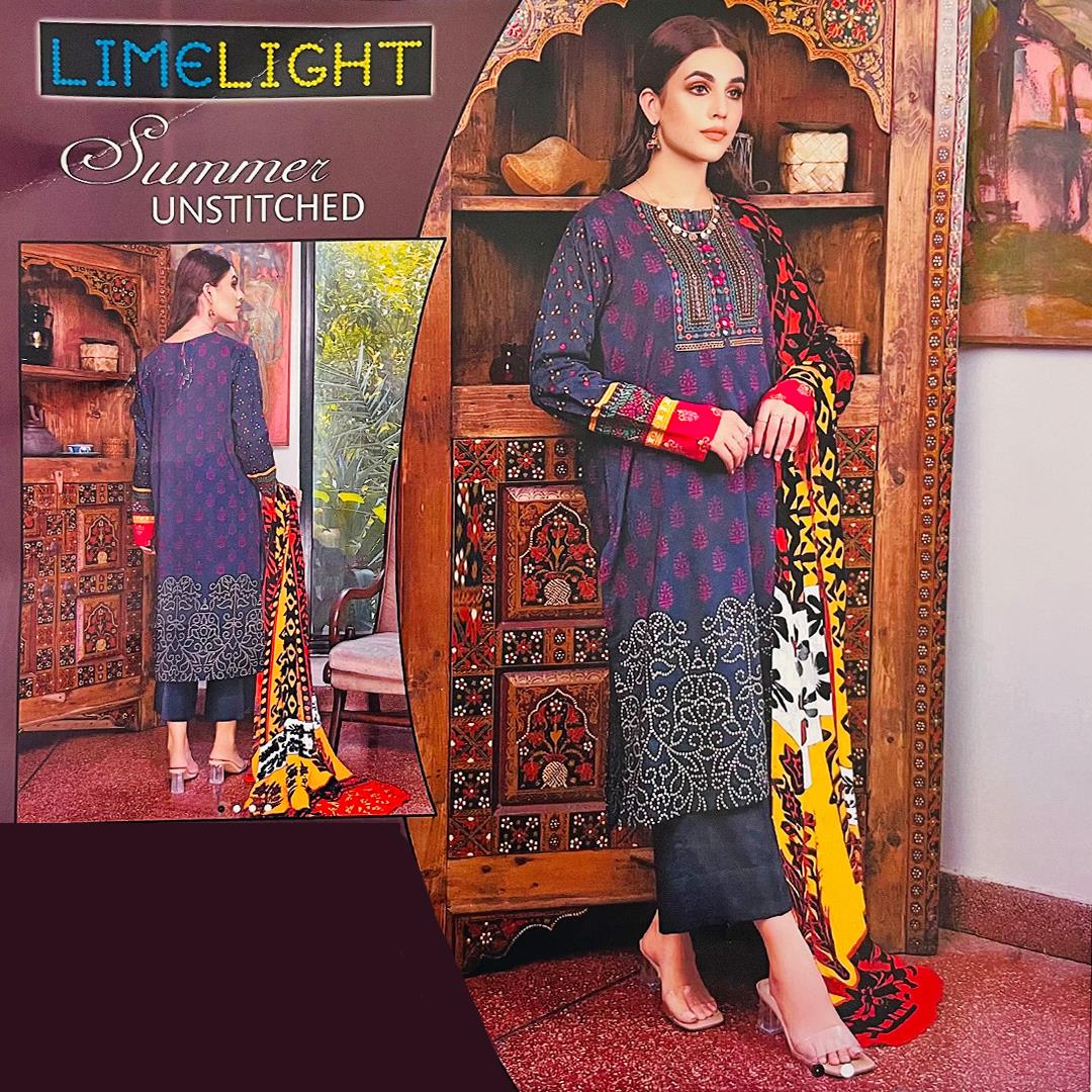 Limelight 3 Pcs Unstitched Printed Lawn Suit Yale Blue