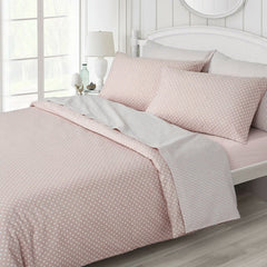 6 Pcs Cotton Satin Pink Bed Sheet Set (Quilt, Pillow & Cushion Covers)