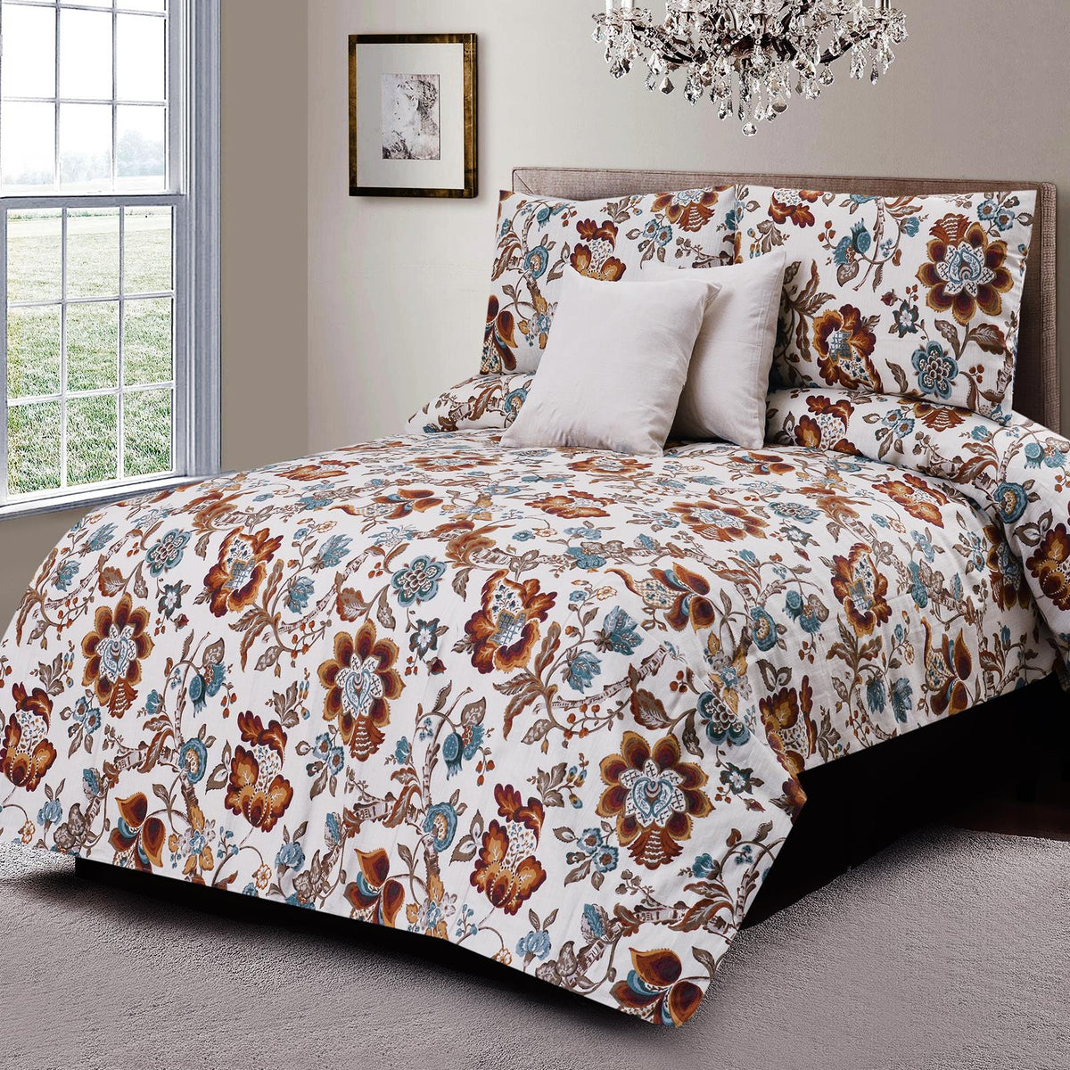 Lorenza Floral 5 Pcs Bedding Set Beige