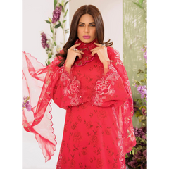 Lotus 3 Pcs Embroidered Unstitched Suit Red