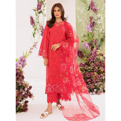 Lotus 3 Pcs Embroidered Unstitched Suit Red