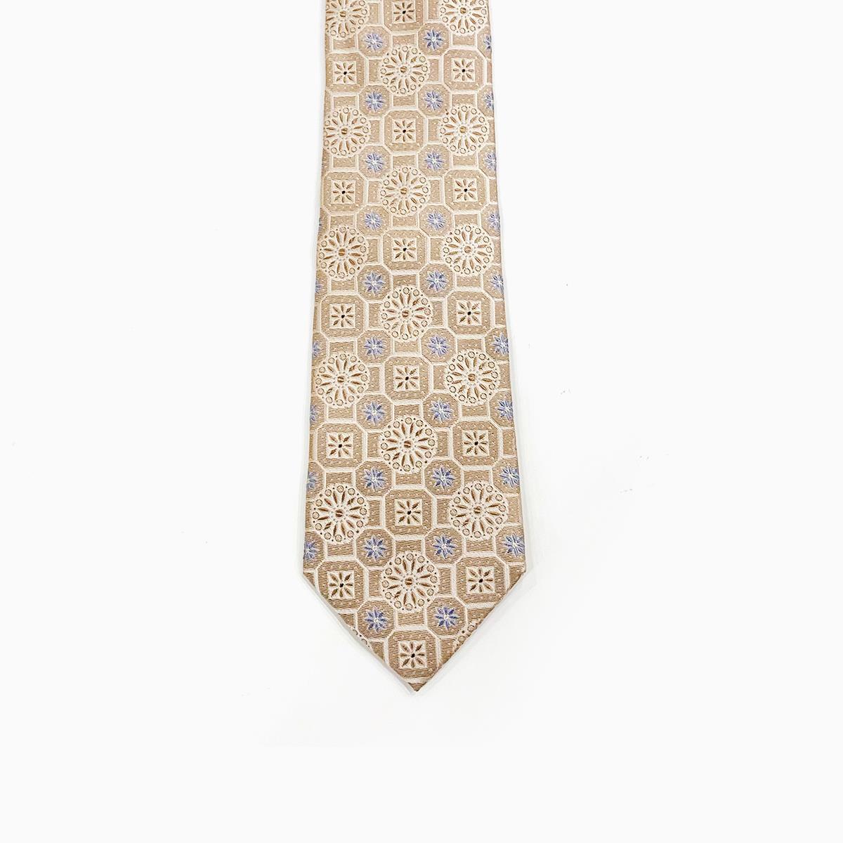 Louis Feraud Silk Neck Tie Beige Geometric