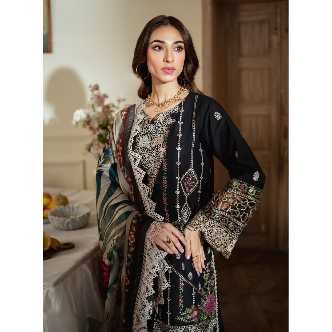 MEHR 3PC Unstitched Embroidered Suit