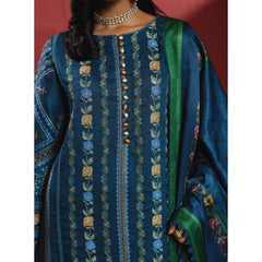 Maha 3 Pcs Embroidered Unstitched Winter Suit Blue