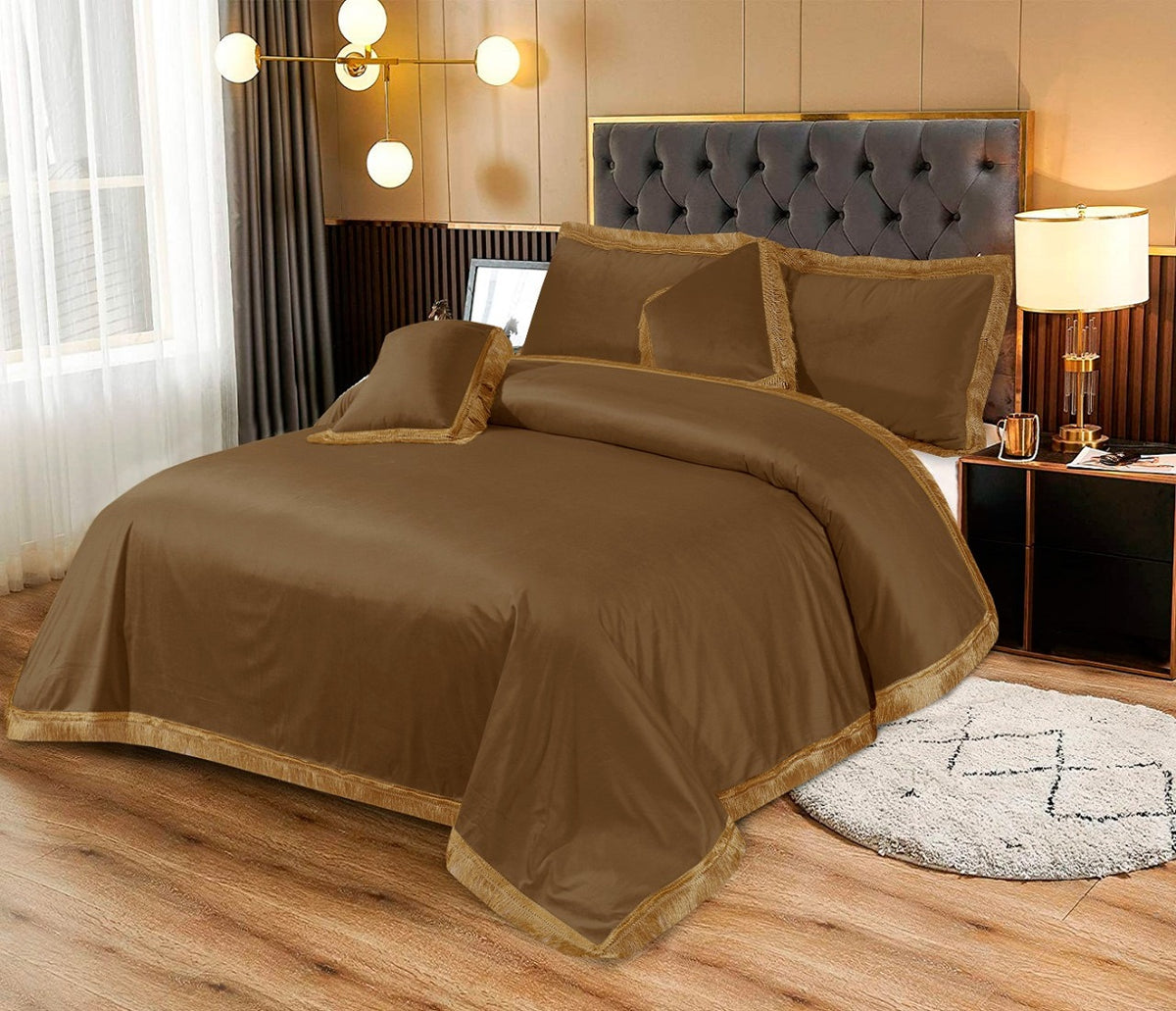 Malidan 5 Pcs Velvet Brown Bedding Set