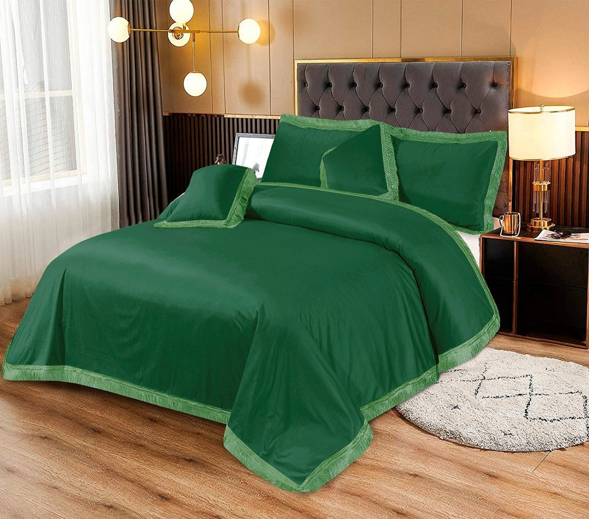 Malidan 5 Pcs Velvet Green Bedding Set