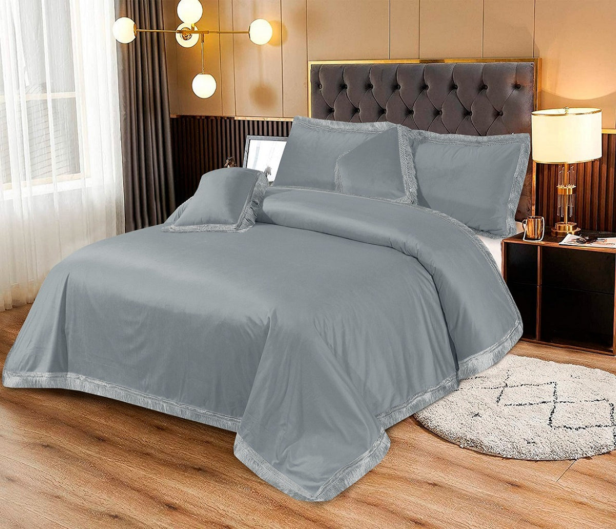 Malidan 5 Pcs Velvet Bedding Set Grey