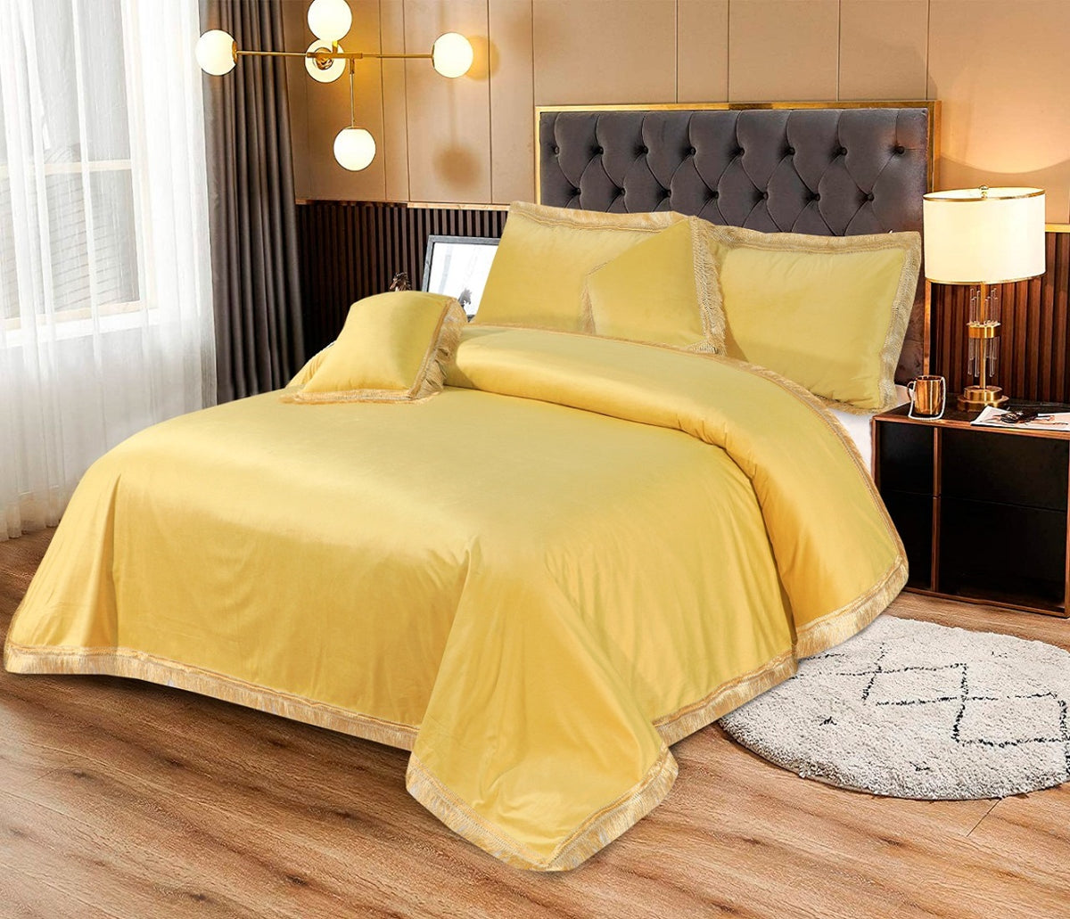 Malidan 5 Pcs Velvet Yellow Bedding Set