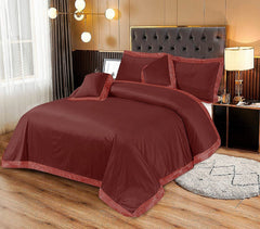 Malidan 5 Pcs Velvet Burgundy Bedding Set