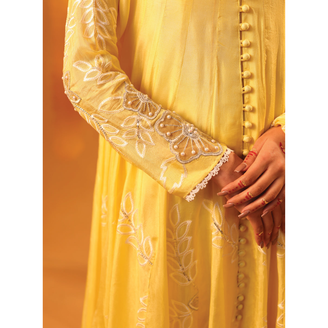 Manon 3 Pcs Stitched Embroidered Suit Yellow