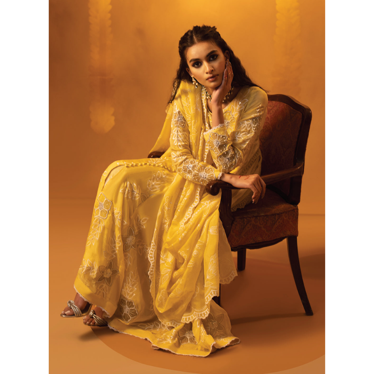 Manon 3 Pcs Stitched Embroidered Suit Yellow