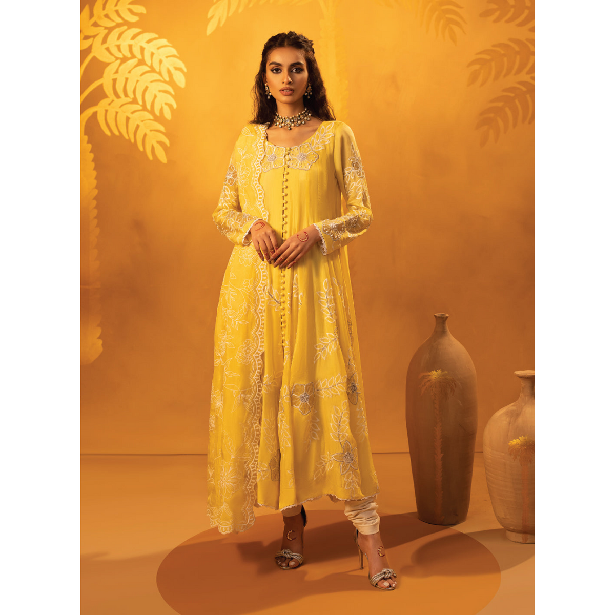 Manon 3 Pcs Stitched Embroidered Suit Yellow