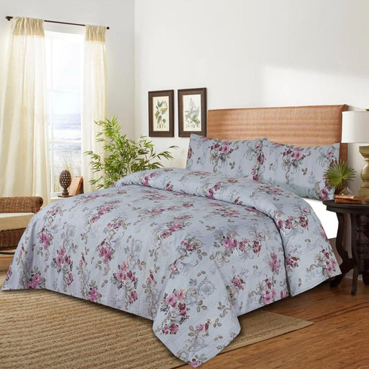 Margot Satin 3 Pcs Bedding Set Floral Grey 1200